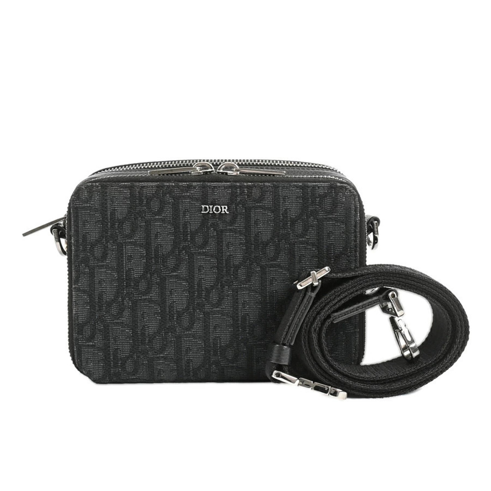 Christian Dior Oblique Canvas Leather Camera Crossbody Bag Black